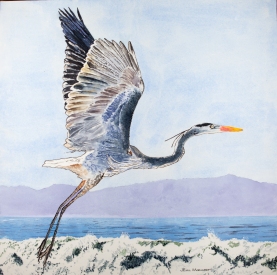 Great Blue Heron #1, Hendry's Beach, Santa Barbara, 22" x 22", Acrylic, $900